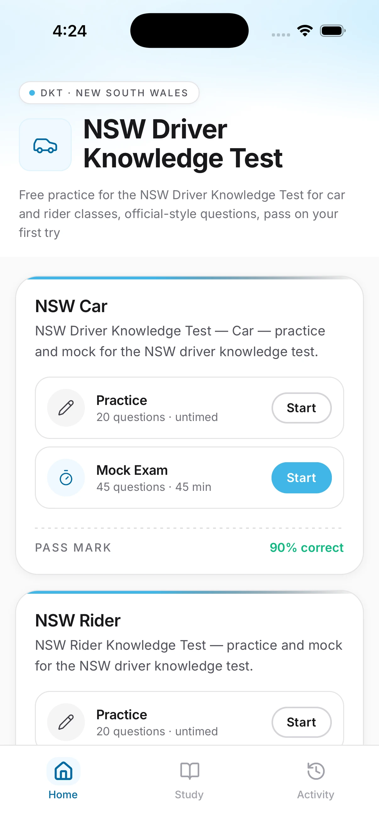 NSW DKT app interface