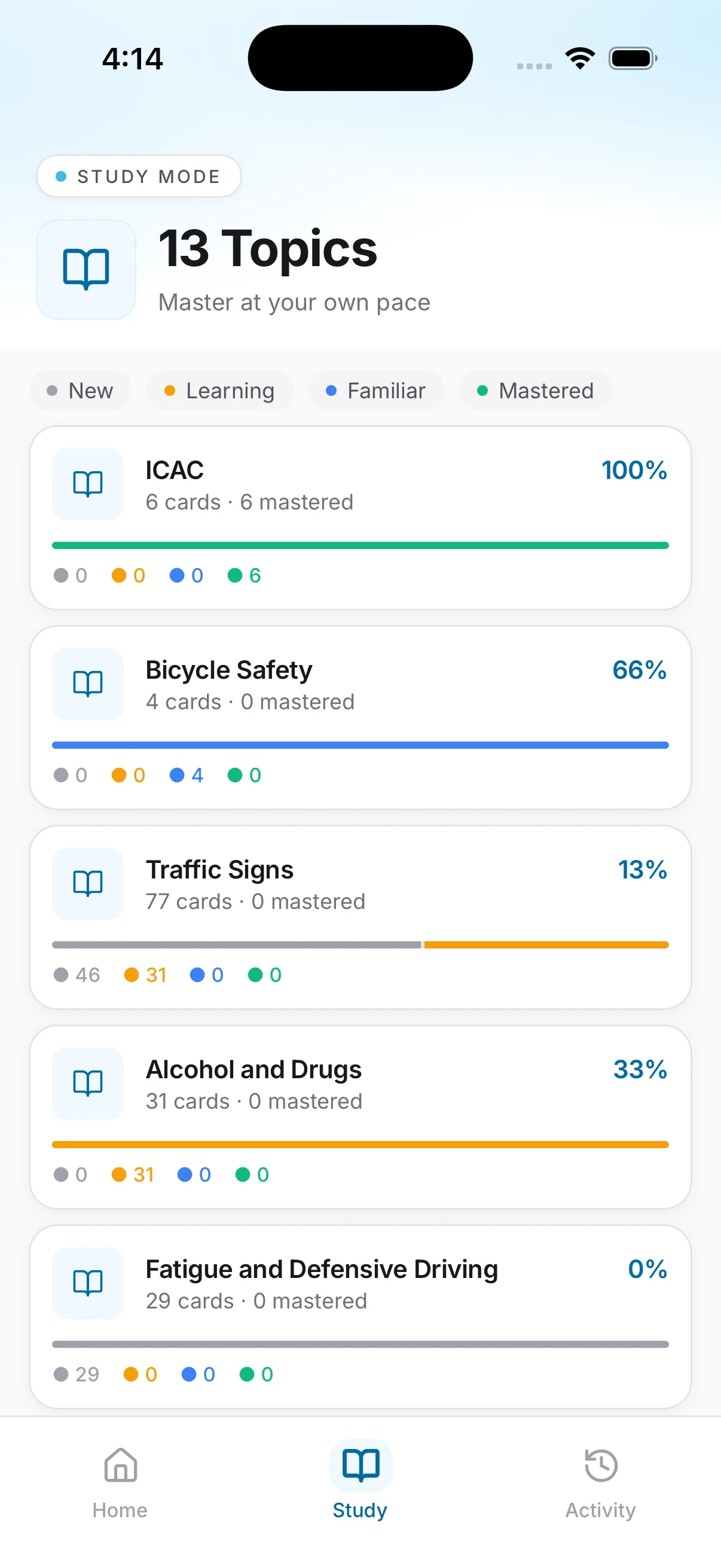 NSW DKT Study Mode in the mobile app